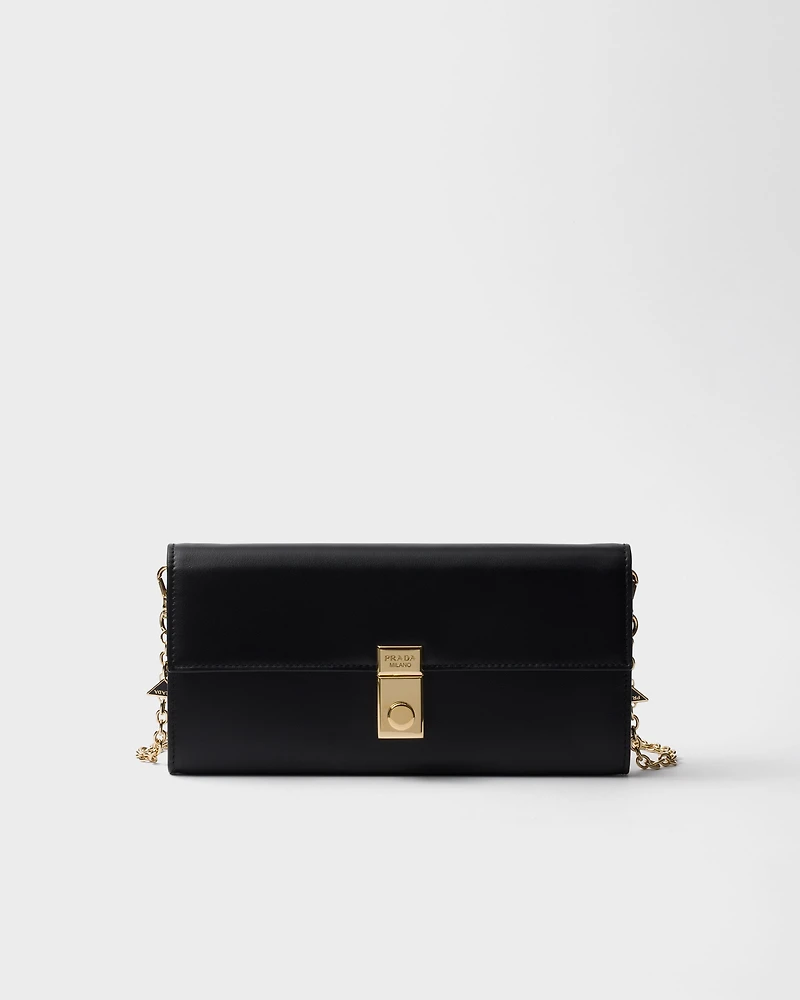 Leather wallet with chain shoulder strap