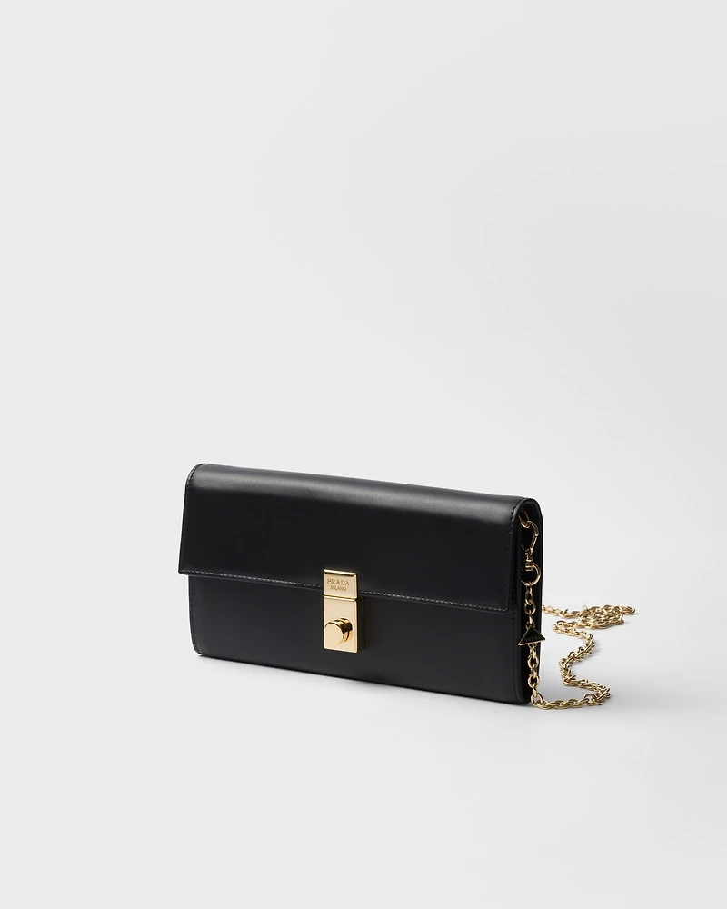 Leather wallet with chain shoulder strap