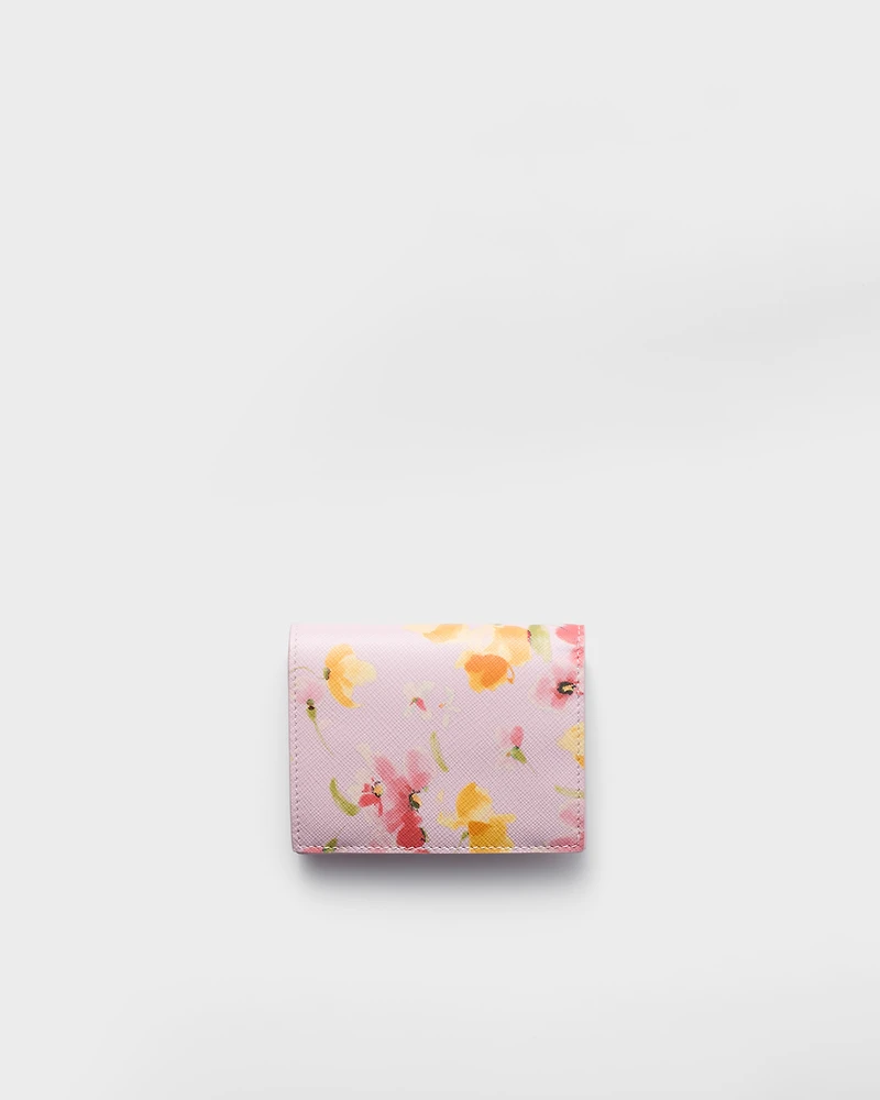 Small floral-print Saffiano leather wallet