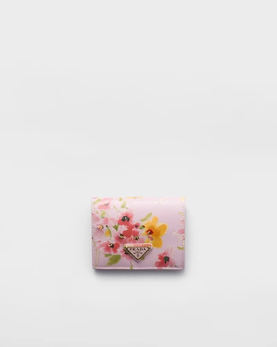 Small floral-print Saffiano leather wallet