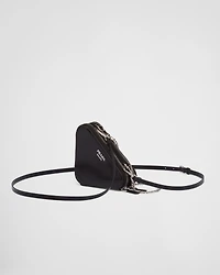 Triangular embellished satin and leather mini-pouch
