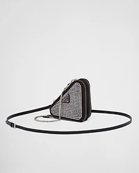 Triangular embellished satin and leather mini-pouch