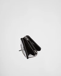 Triangular embellished satin and leather mini-pouch