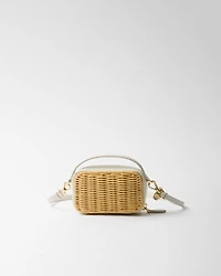 Wicker and leather mini-pouch
