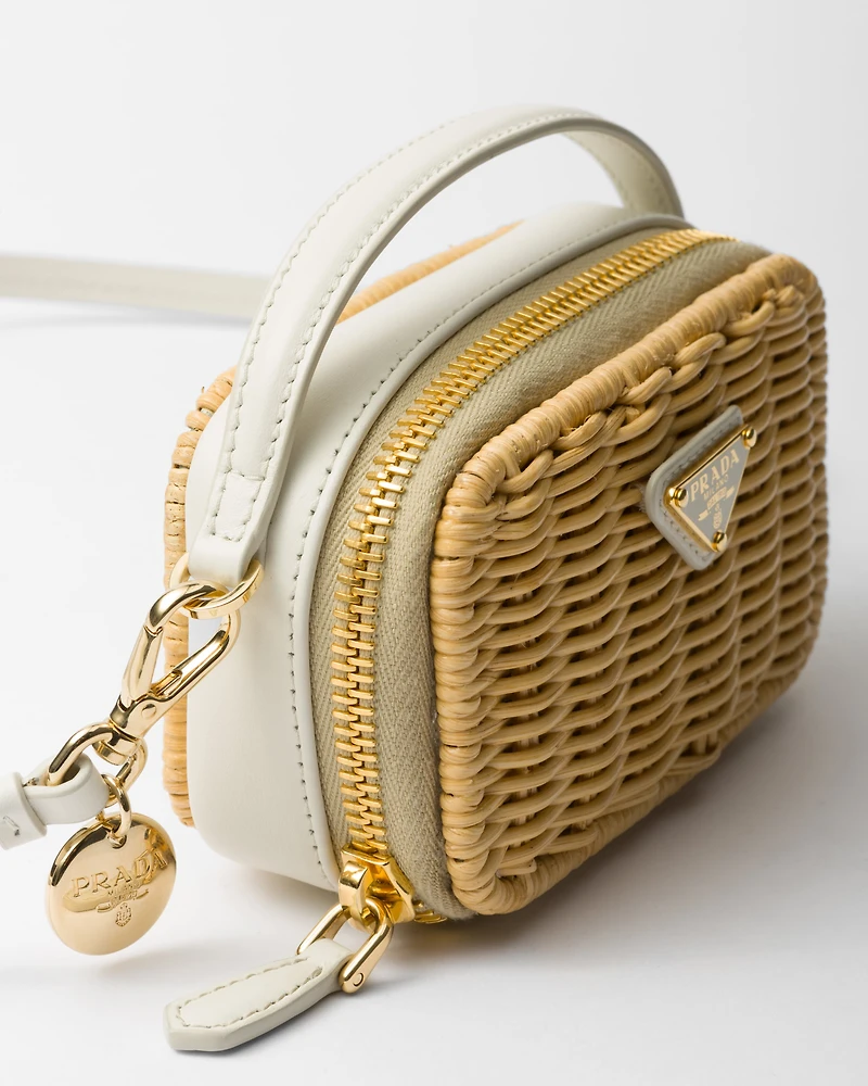 Wicker and leather mini-pouch