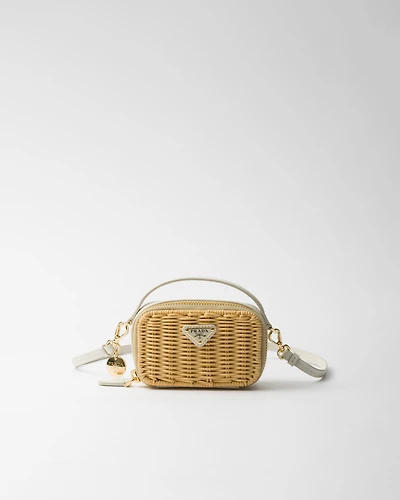 Wicker and leather mini-pouch
