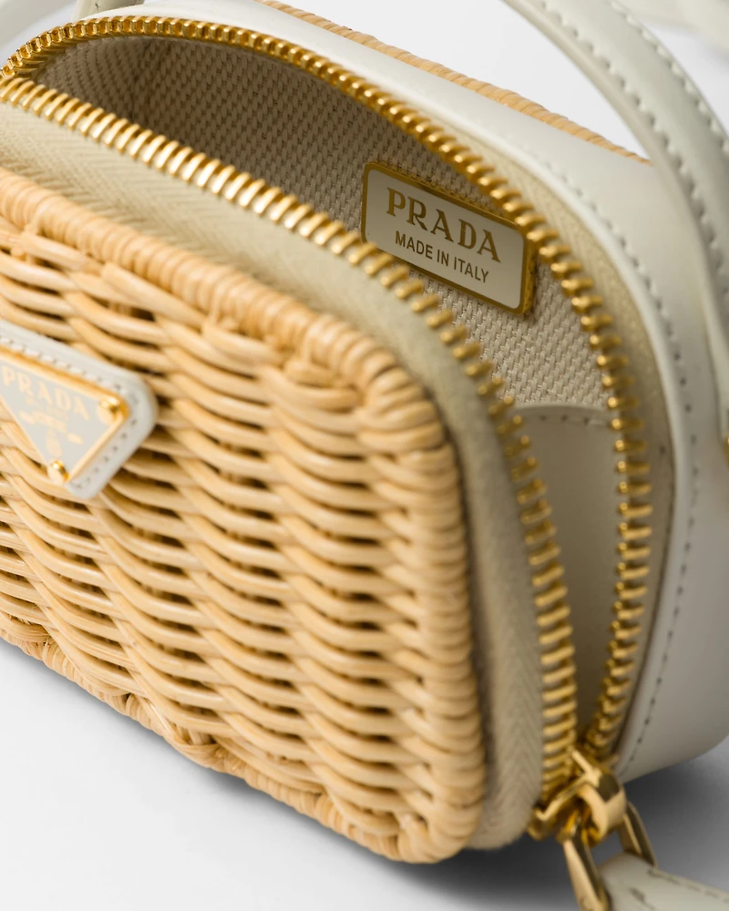 Wicker and leather mini-pouch