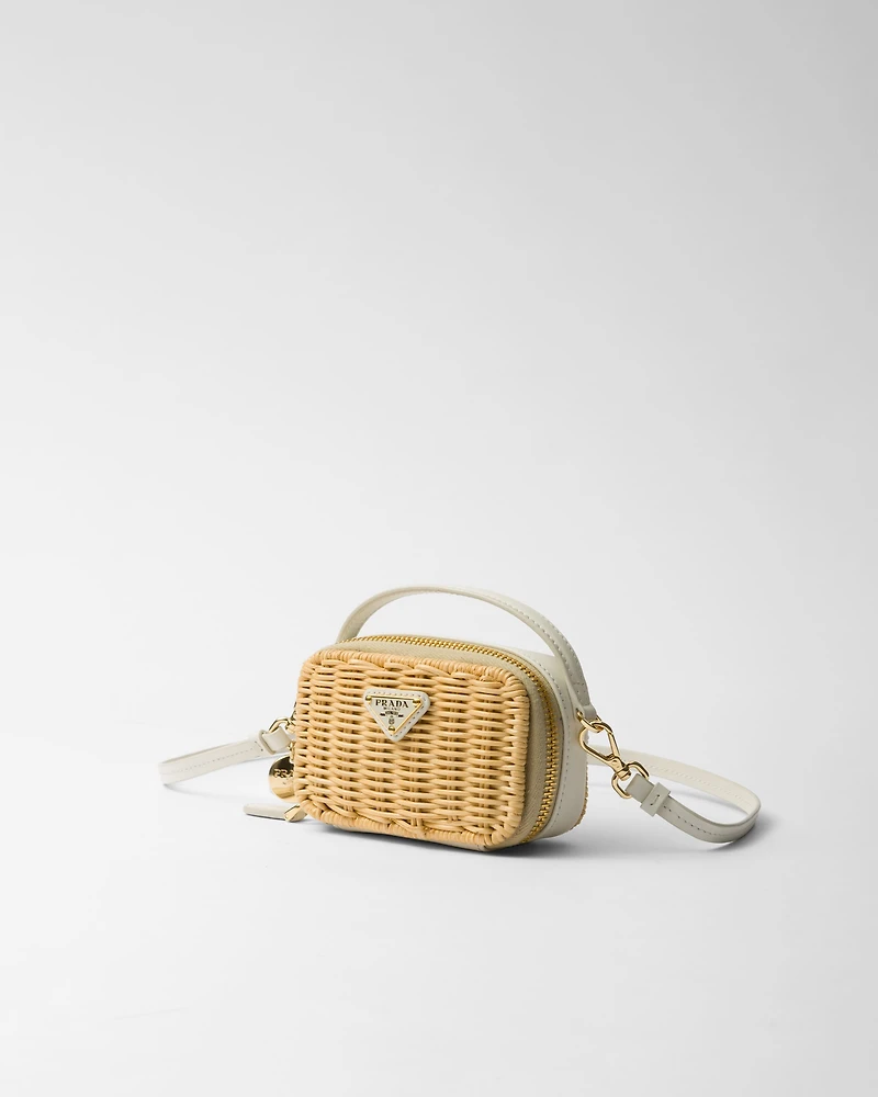 Wicker and leather mini-pouch