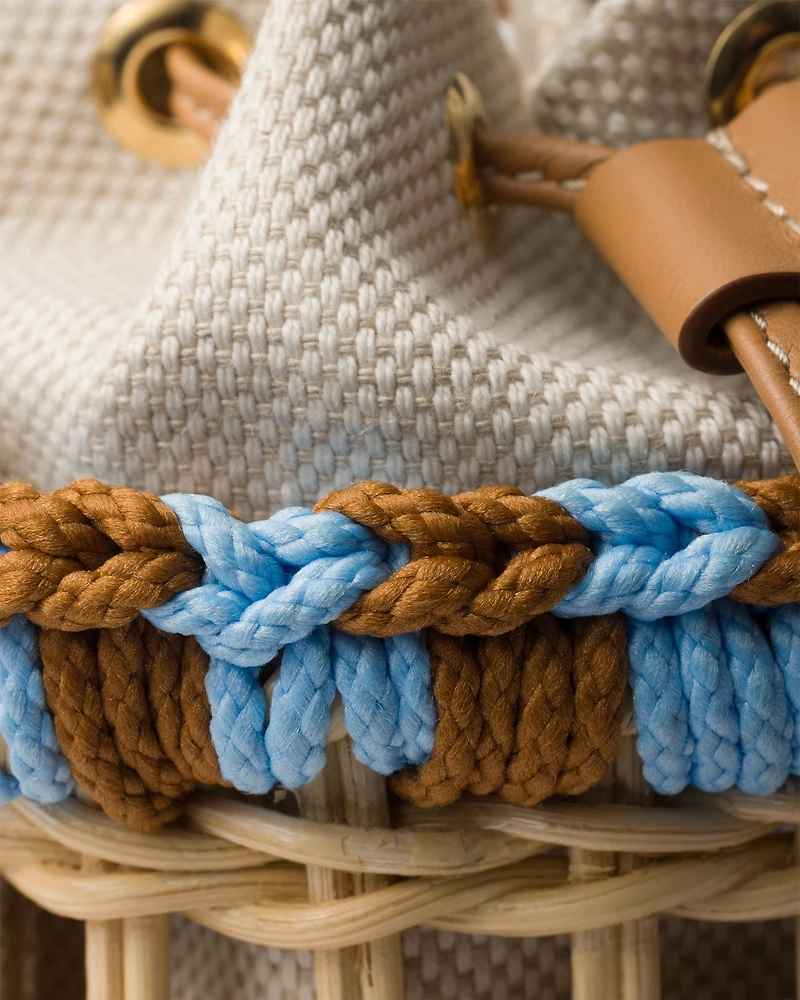 Wicker and linen-blend mini-bag