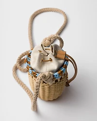Wicker and linen-blend mini-bag