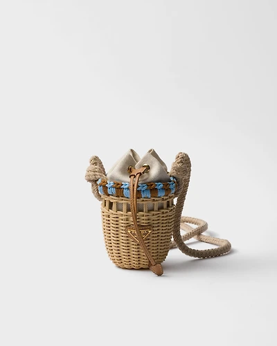 Wicker and linen-blend mini-bag