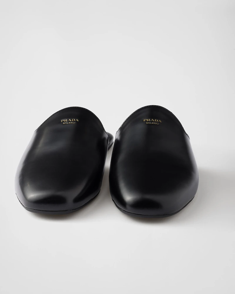 Brushed leather mules