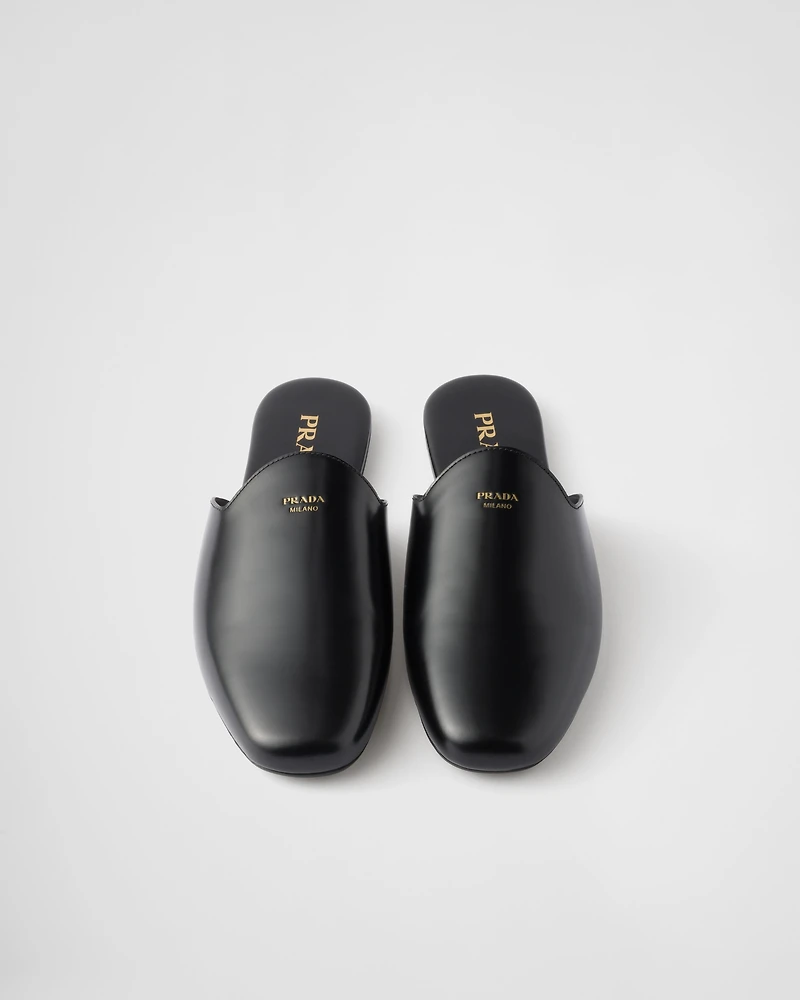 Brushed leather mules