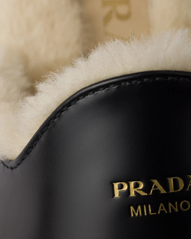 Brushed leather and shearling mules