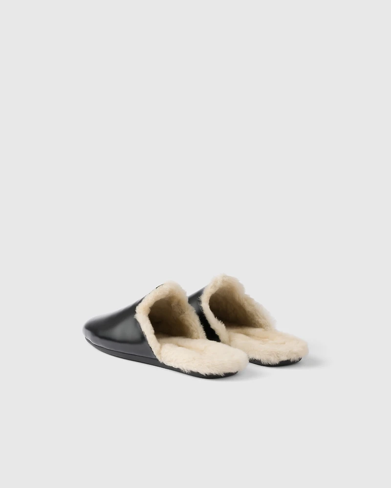 Brushed leather and shearling mules