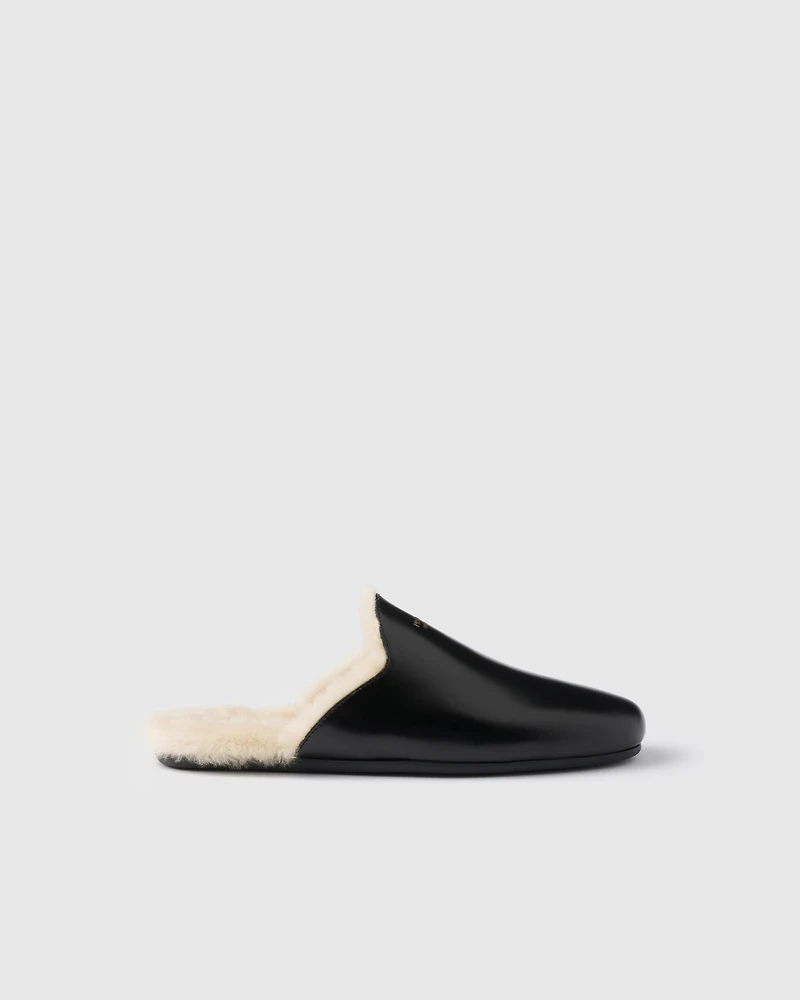 Brushed leather and shearling mules