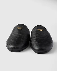 Ostrich leather mules