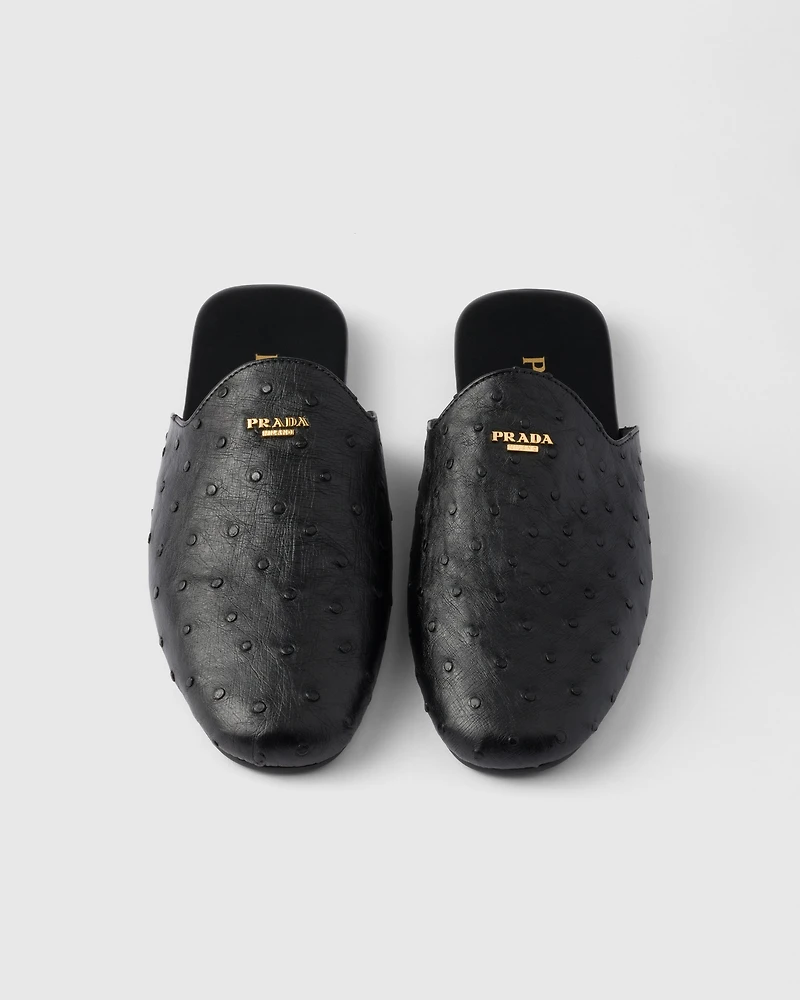 Ostrich leather mules