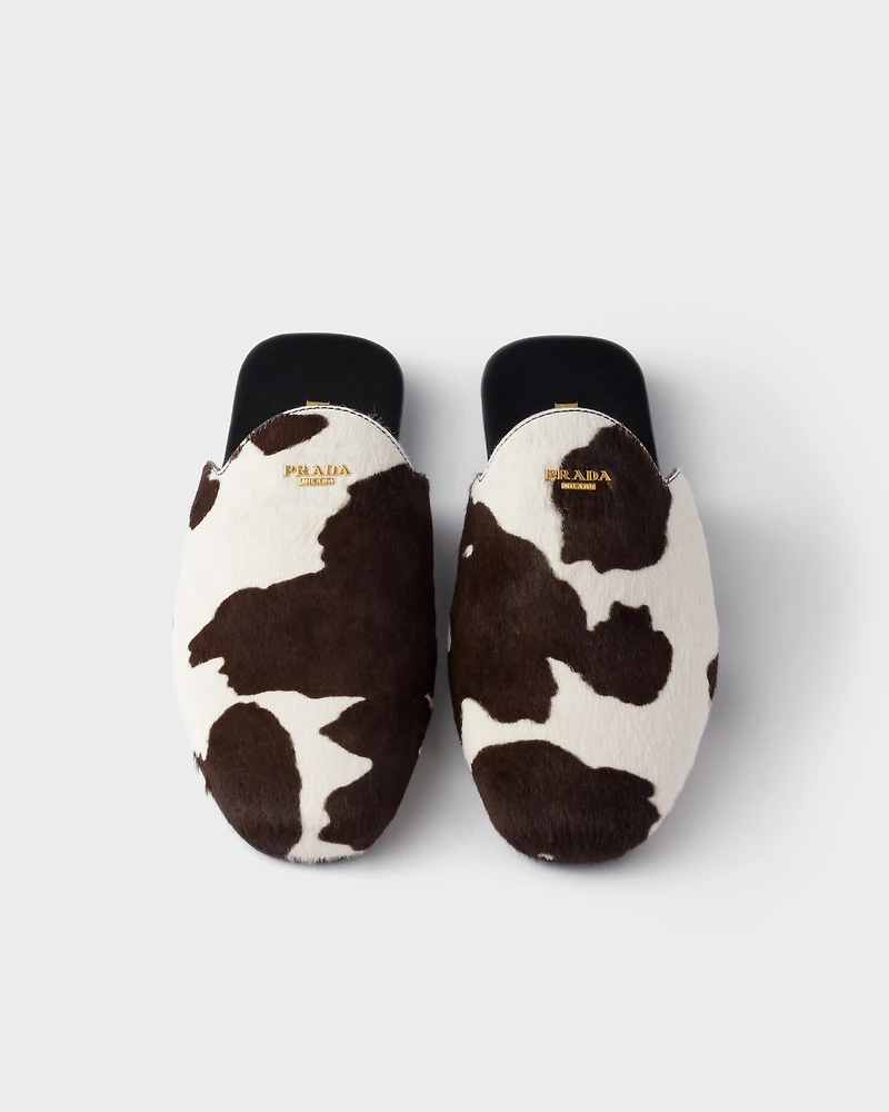 Printed leather mules
