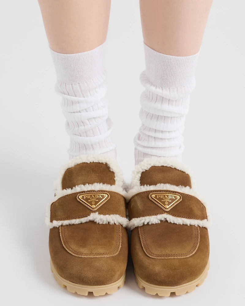 Suede and shearling slippers