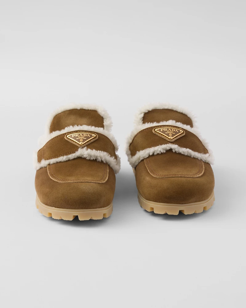 Suede and shearling slippers