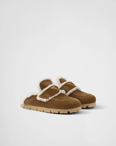 Suede and shearling slippers