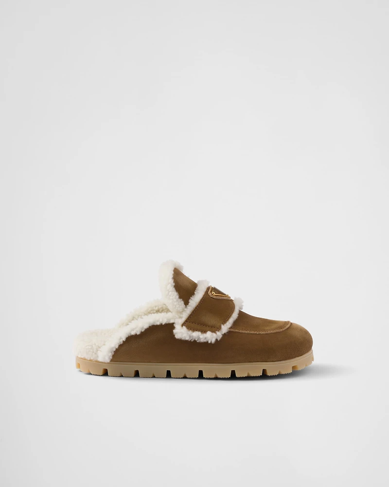 Suede and shearling slippers