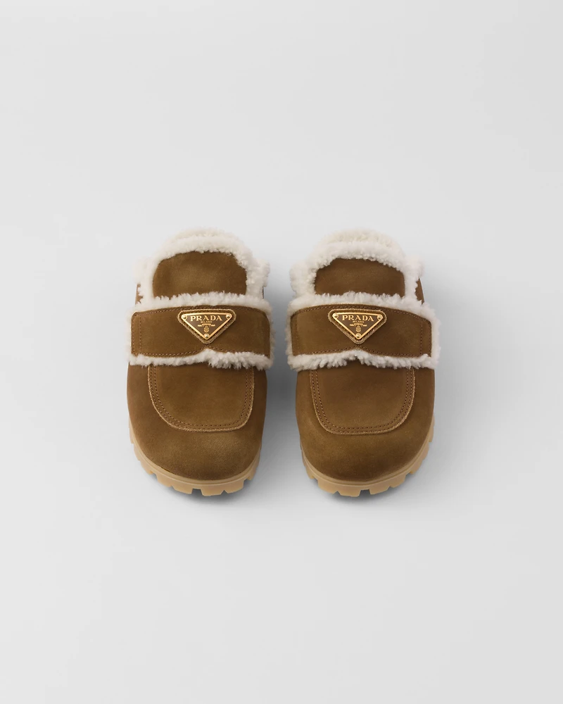 Suede and shearling slippers