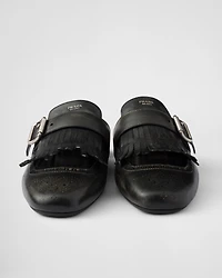 Shuffle fringed leather mules