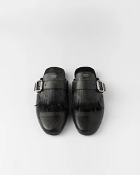 Shuffle fringed leather mules