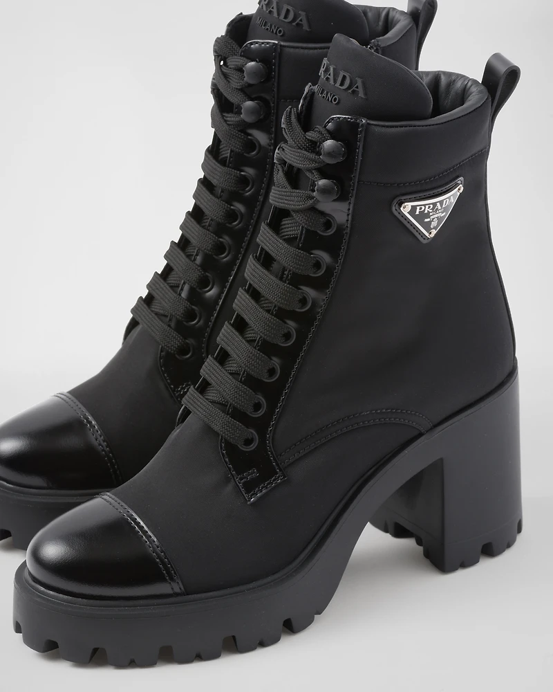 Re-Nylon and leather booties
