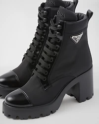 Re-Nylon and leather booties