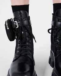 Monolith leather and Re-Nylon combat boots with pouch