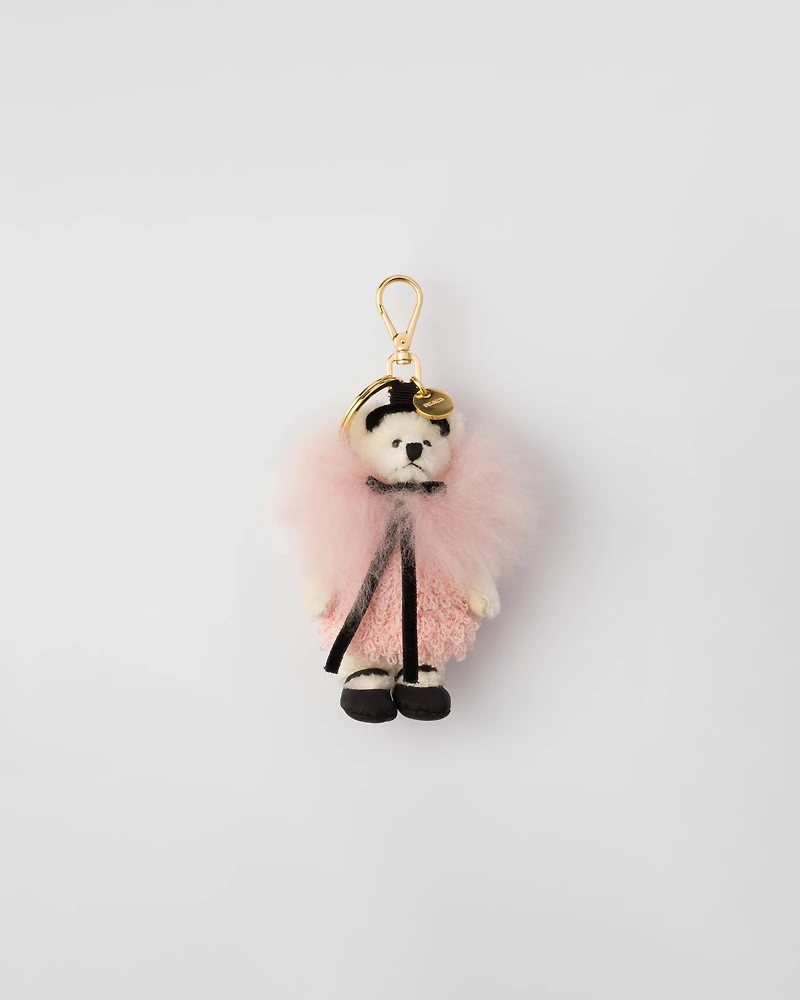Teddy bear bag charm with metal ring