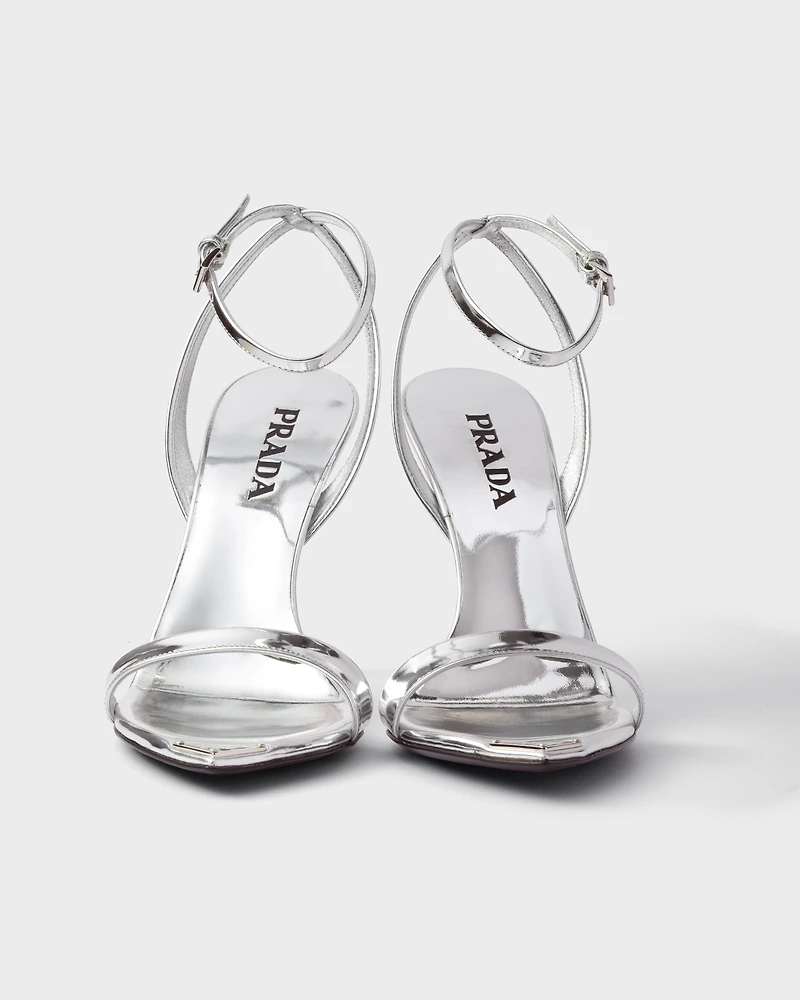 Metallic leather high-heeled sandals