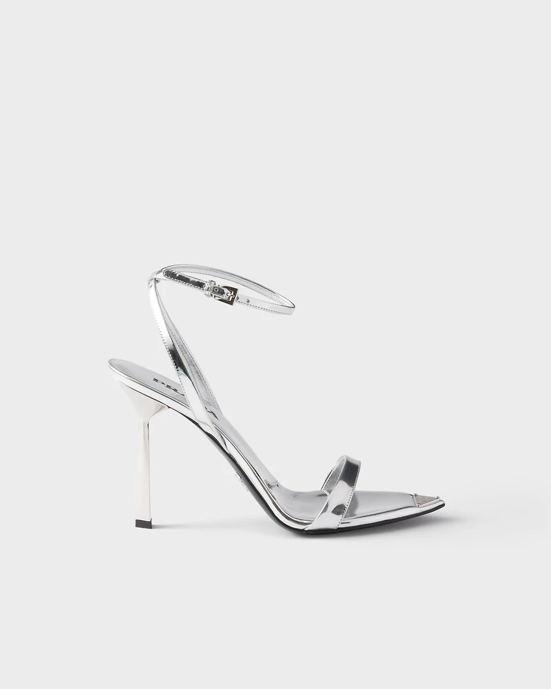 Metallic leather high-heeled sandals