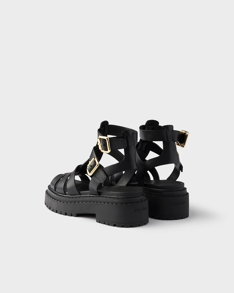 Leather sandals with ankle straps