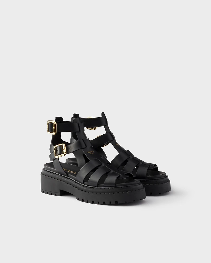 Leather sandals with ankle straps