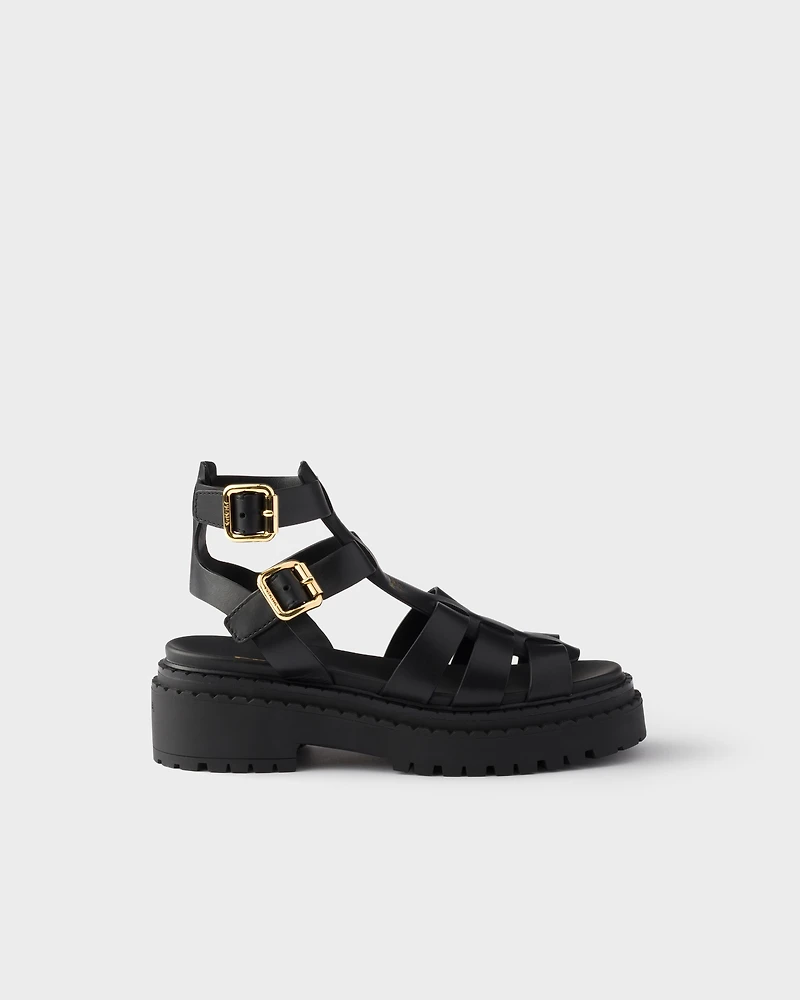 Leather sandals with ankle straps