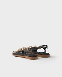 Flat leather and cord sandals