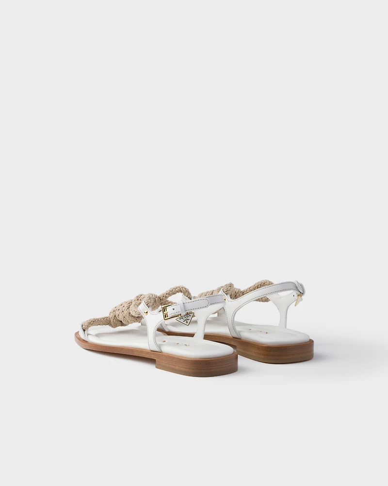 Flat leather and cord sandals