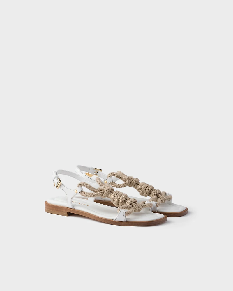 Flat leather and cord sandals