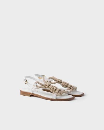 Flat leather and cord sandals