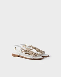 Flat leather and cord sandals