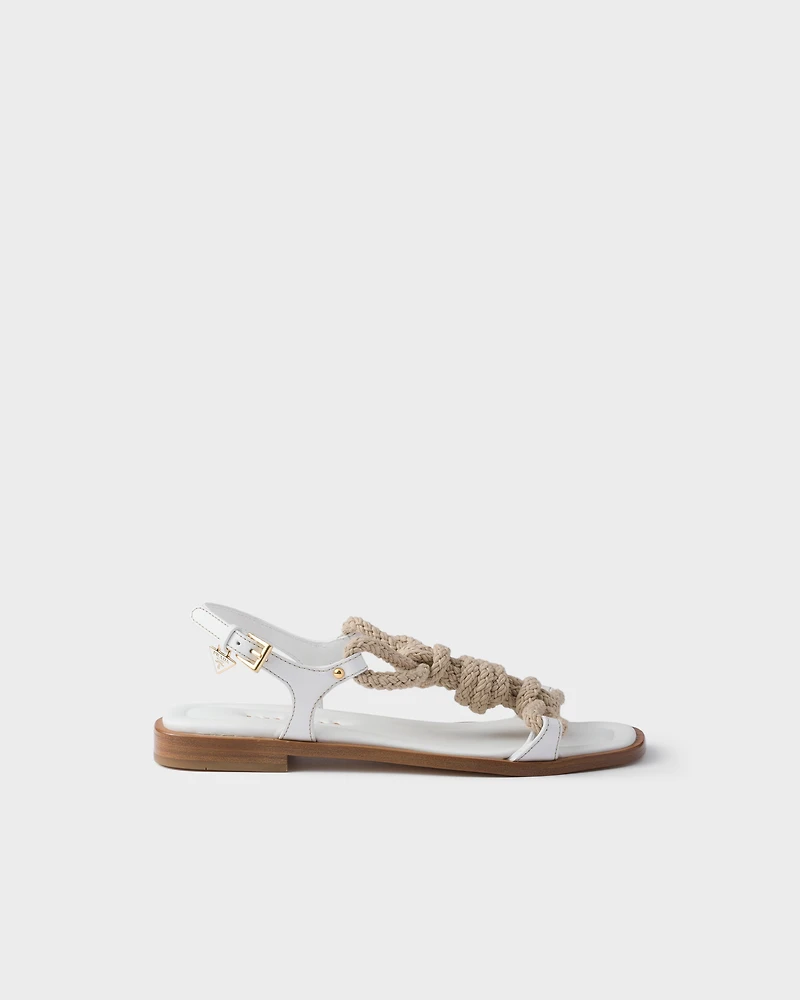 Flat leather and cord sandals