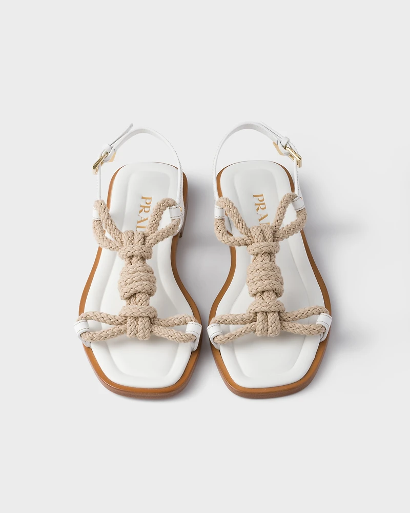 Flat leather and cord sandals