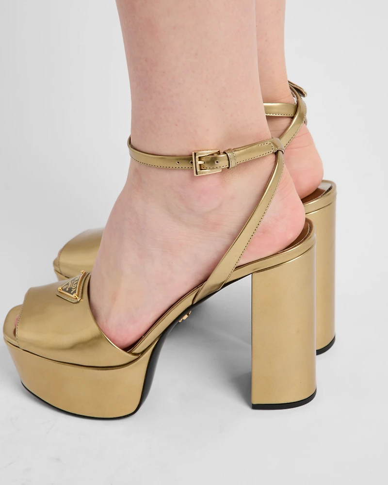 Metallic leather platform sandals