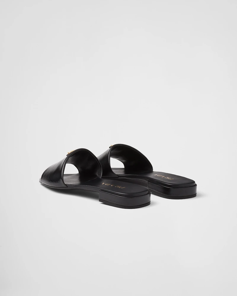 Saffiano patent leather slides