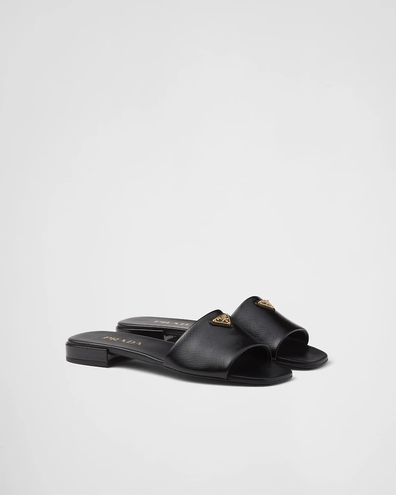 Saffiano patent leather slides