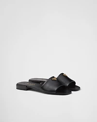 Saffiano patent leather slides